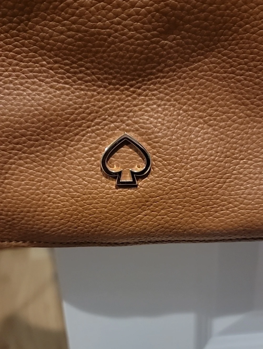 kate spade Brown Pebbled Leather Hobo Shoulder Bag with Coral Trim